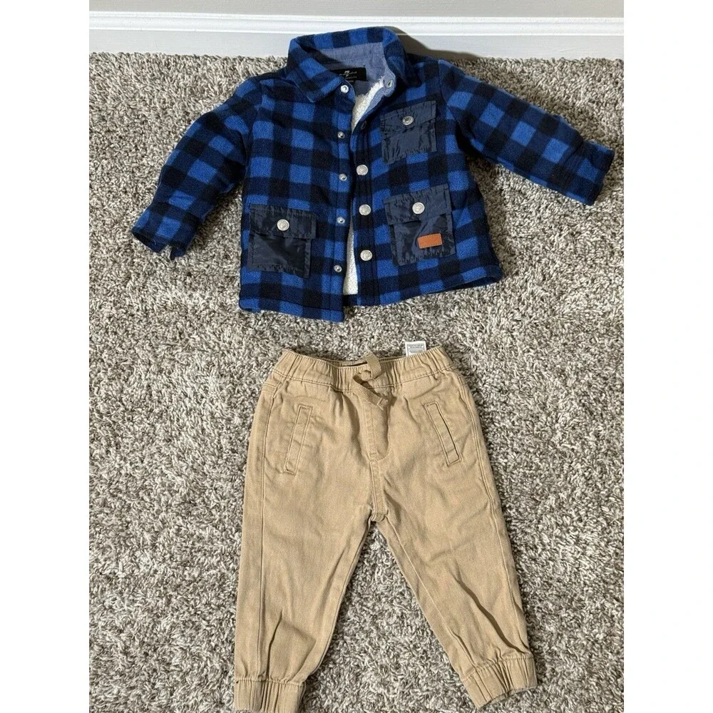 7 For All Mankind Toddler Boys 12M Blue Plaid Jacket Jogger Set7 For All Mankind
